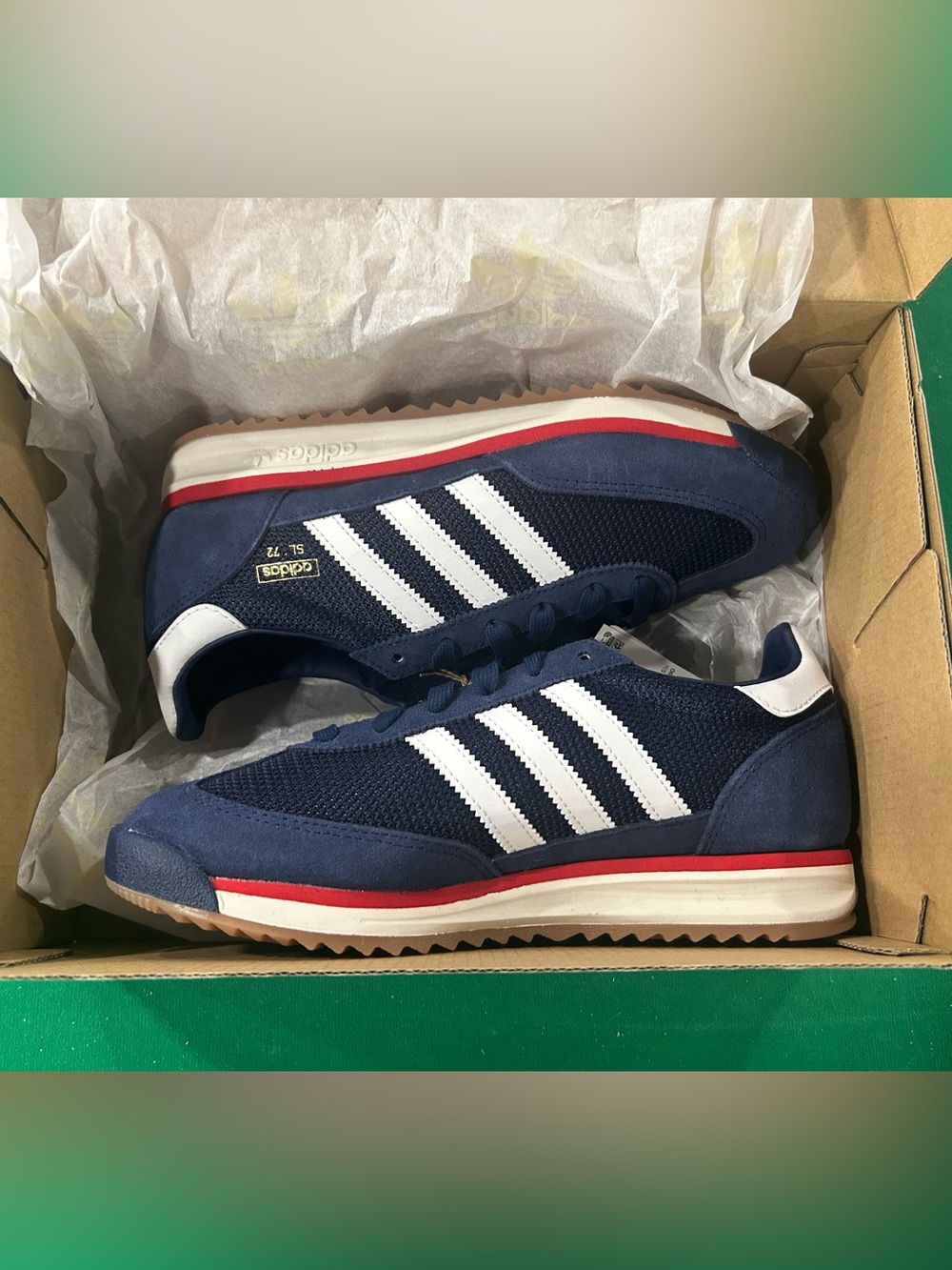 adidas Navy Blue Sneakers with White Stripes and Red Accent